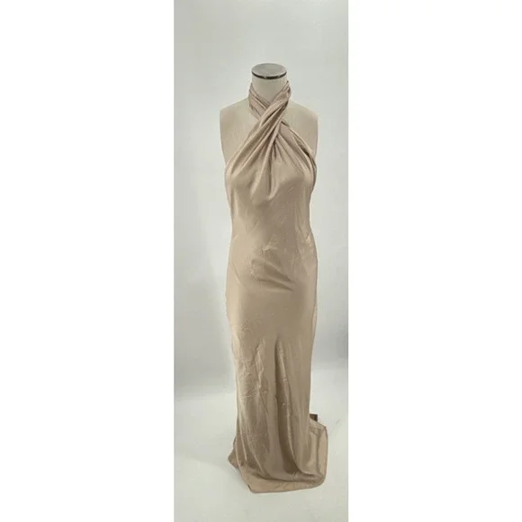 Show Me Your MuMu | Dresses | Show Me Your Mumu Jasmine Halter Maxi Dress  Champagne Luxe Satin Small Weddings | Poshmark
